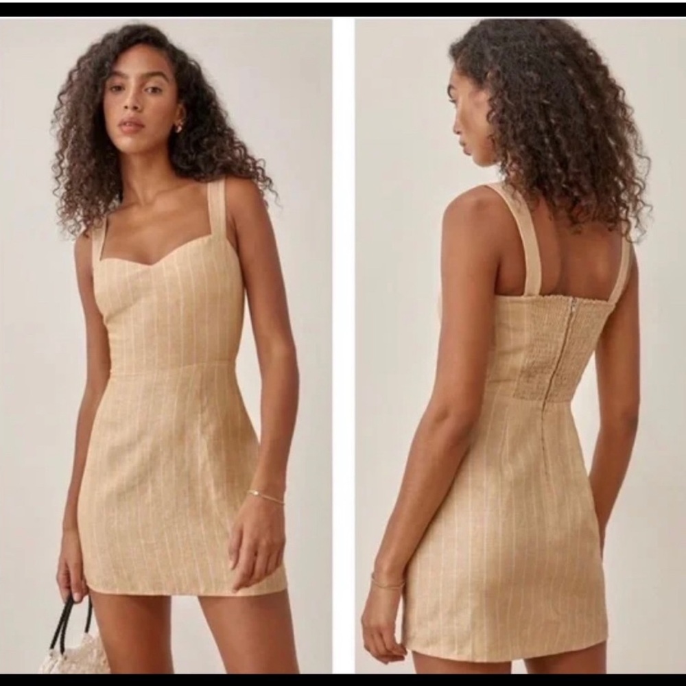 Reformation Miso Linen Striped Mini Dress